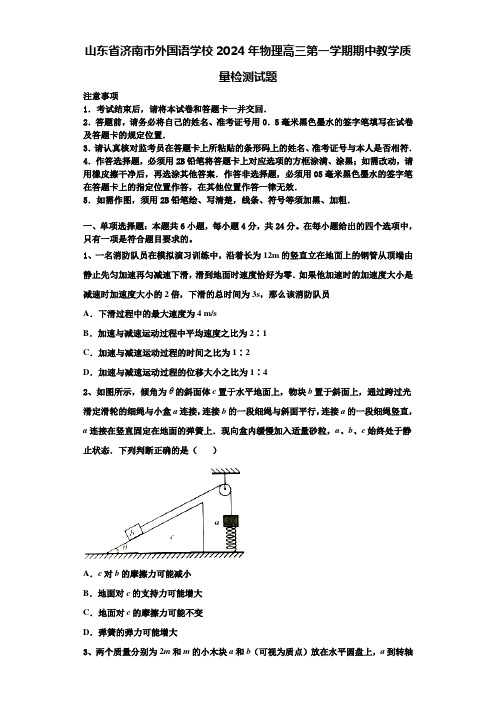 山东省济南市外国语学校2024年物理高三第一学期期中教学质量检测试题含解析