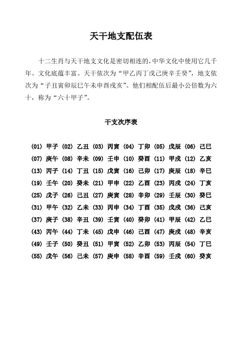 天干地支配伍表