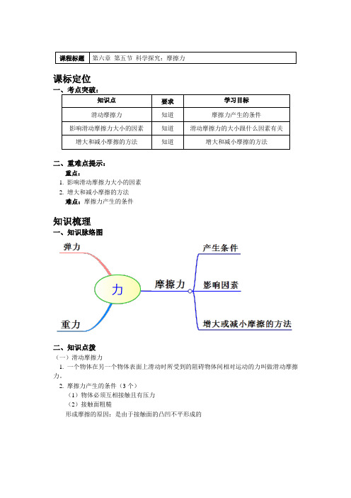 八年级物理上册知识讲义-第六章第五节科学探究：摩擦力-沪科版