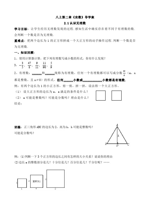 2016年秋季学期新版北师大版八年级数学上册第二章 实数单元复习导学案1