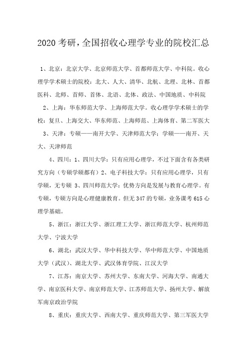 2020考研,全国招收心理学专业的院校汇总