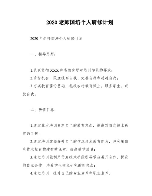 2020老师国培个人研修计划