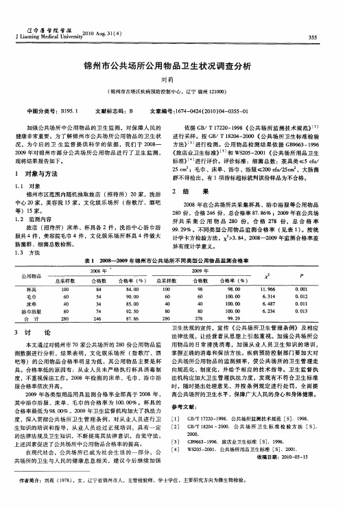 锦州市公共场所公用物品卫生状况调查分析