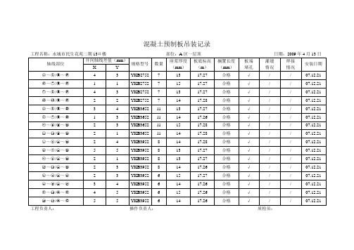 混凝土预制板吊装记录