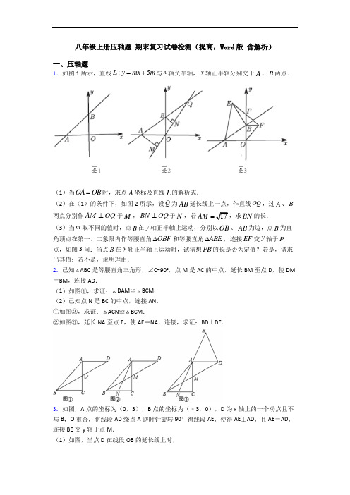 八年级上册压轴题 期末复习试卷检测(提高,Word版 含解析)