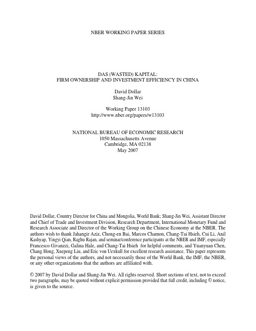 Capital Firm Ownership and Investment Efficiency in China