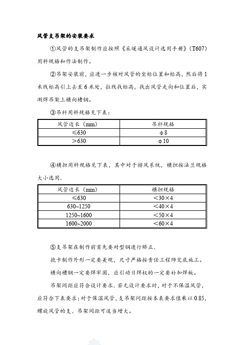 风管支吊架的安装要求