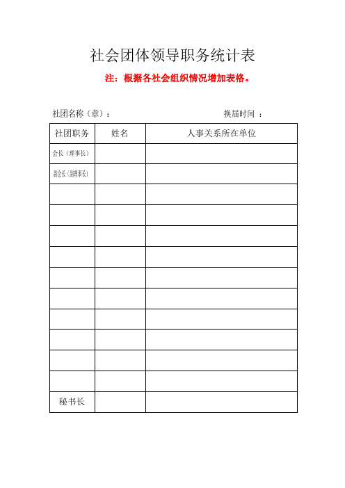 社会团体领导职务统计表