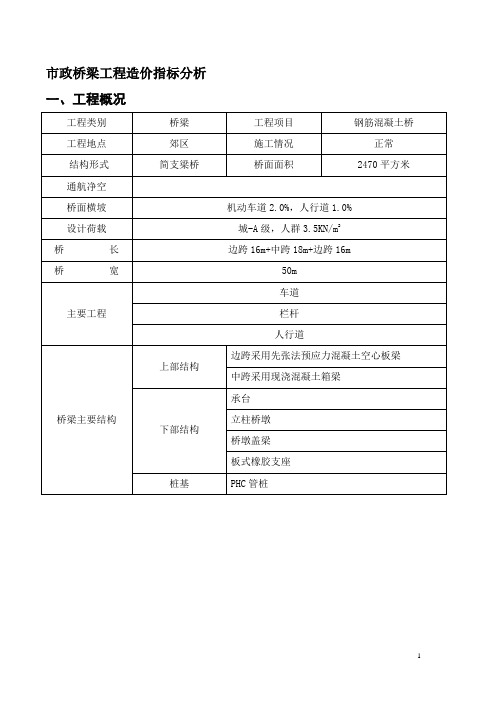 市政桥梁工程造价指标分析