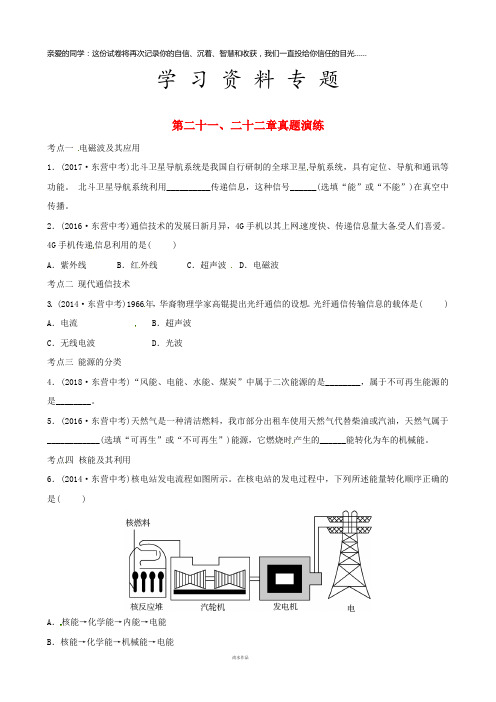 中考物理总复习 第二十一、二十二章 信息的传递 能源与可持续发展真题演练