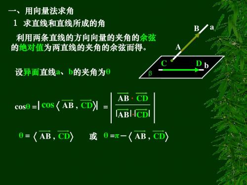 向量法求异面直线的夹角、线面角和二面角的平面角及距离