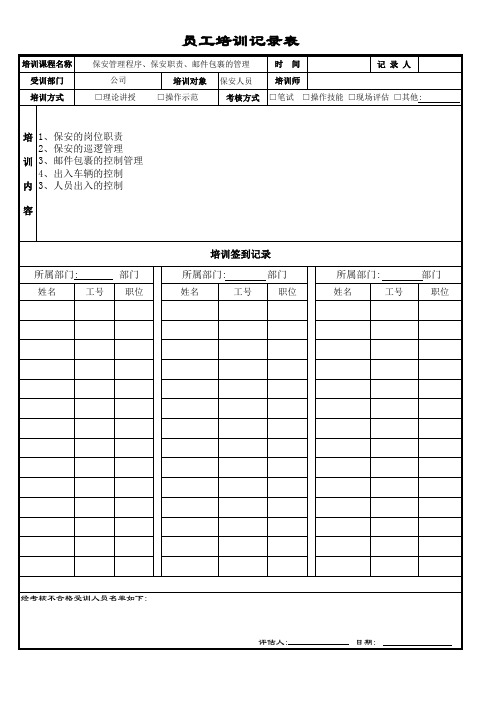保安反恐培训记录表