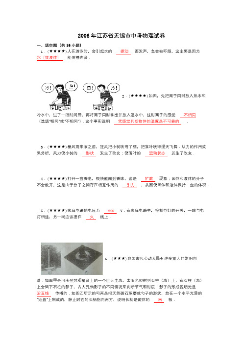 2006年江苏省无锡市中考物理试卷