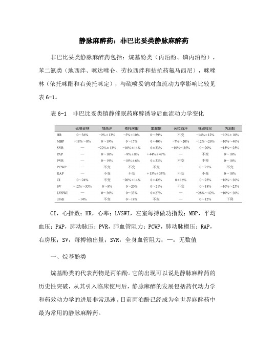 静脉麻醉药：非巴比妥类静脉麻醉药