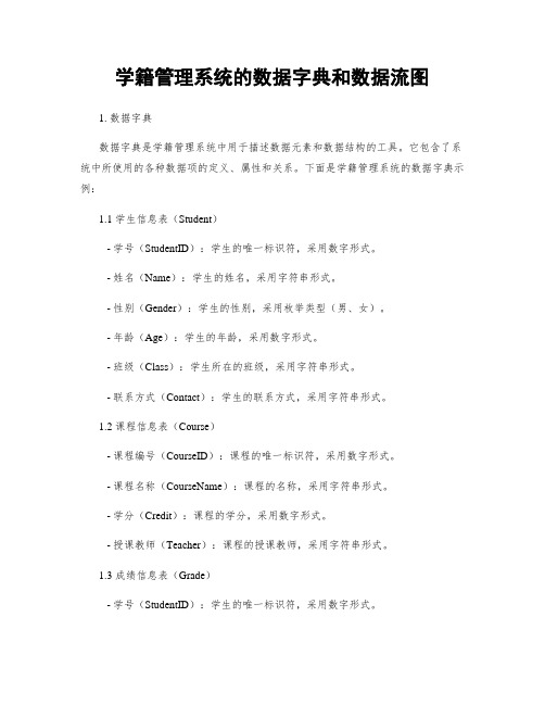 学籍管理系统的数据字典和数据流图