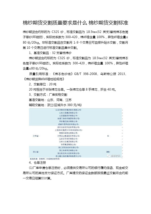 棉纱期货交割质量要求是什么 棉纱期货交割标准