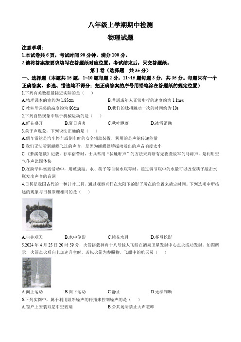 山东省泰安市新泰市2024-2025学年八年级上学期11月期中物理试题(含答案)