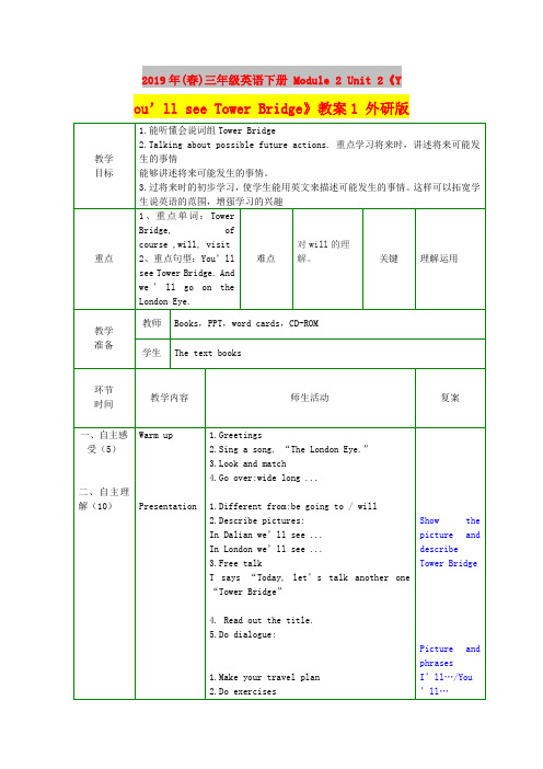 2019年(春)三年级英语下册 Module 2 Unit 2《You’ll see Tower B