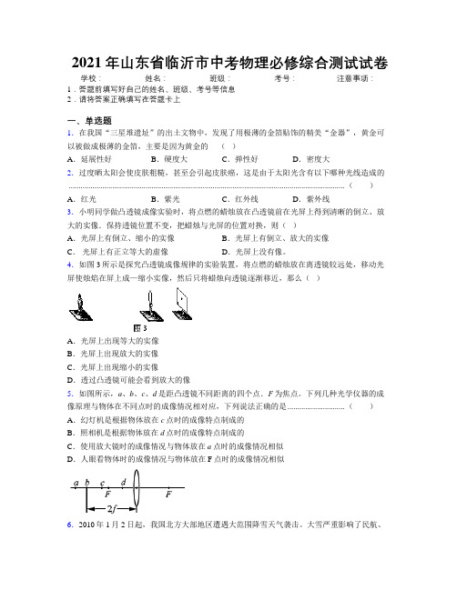 2021年山东省临沂市中考物理必修综合测试试卷及解析