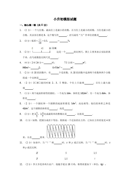 2023人教版数学小升初入学测试模拟卷 (一)附答案