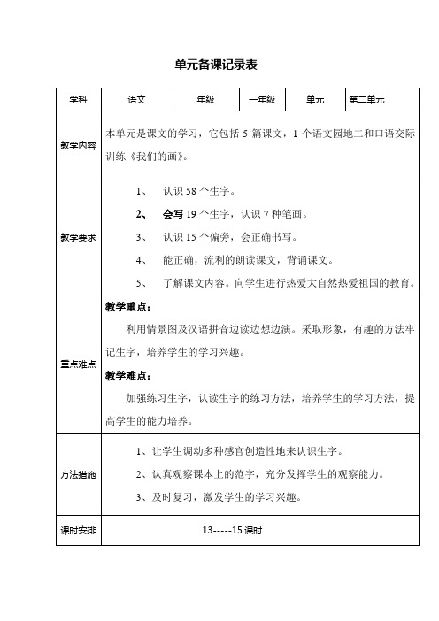 一年级语文上册第二单元