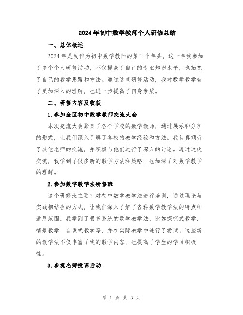 2024年初中数学教师个人研修总结