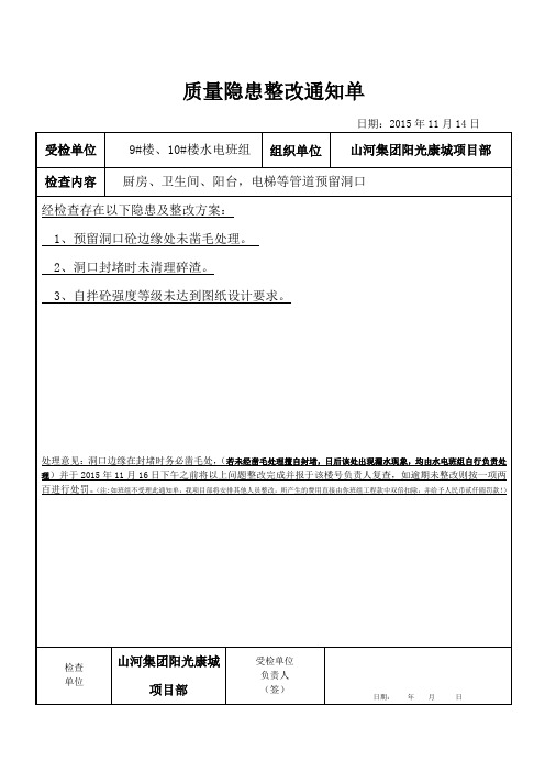 水电工安全隐患整改通知单