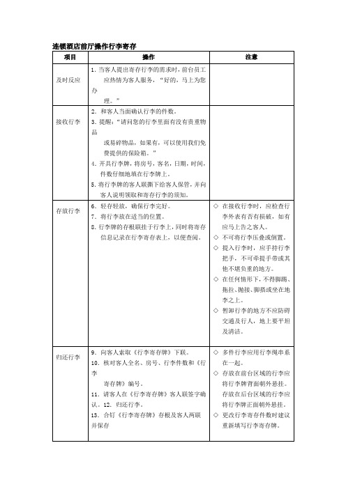 连锁酒店前厅操作行李寄存