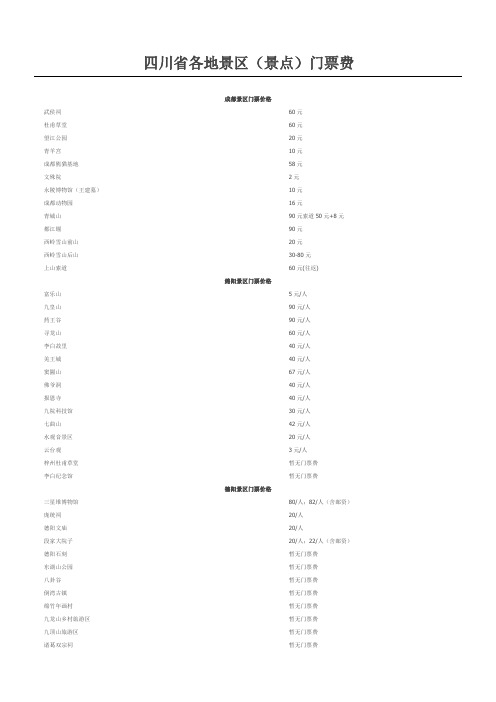 四川省各地景区门票费一览表