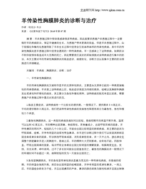 羊传染性胸膜肺炎的诊断与治疗