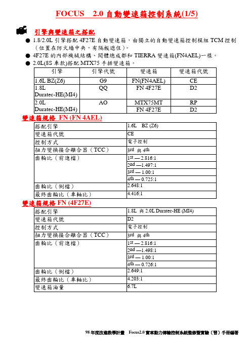 MONDEO自动变速箱修护小手册