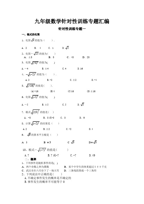 九年级数学中考针对性训练专题汇编