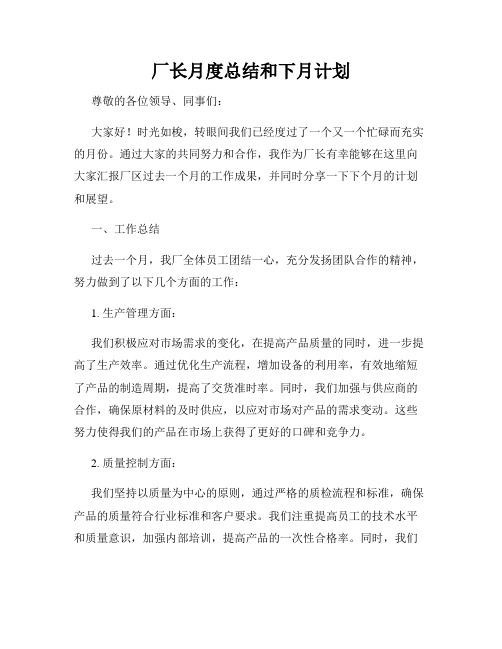 厂长月度总结和下月计划