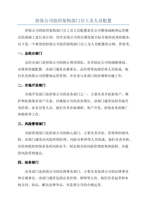 担保公司组织架构部门分工及人员配置