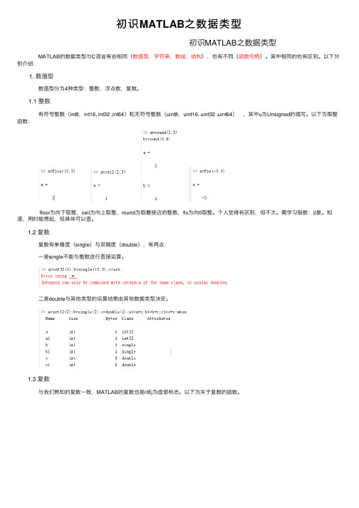 初识MATLAB之数据类型