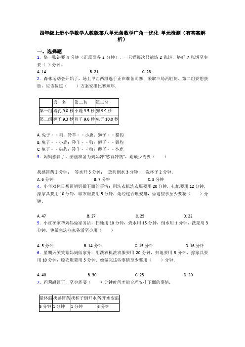 四年级上册小学数学人教版第八单元条数学广角—优化 单元检测(有答案解析)