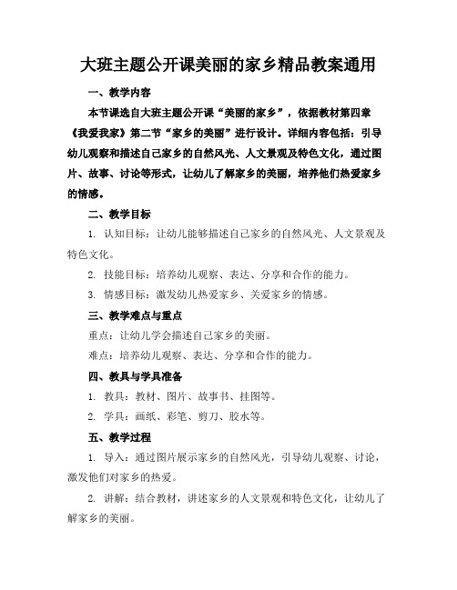 大班主题公开课美丽的家乡精品教案通用