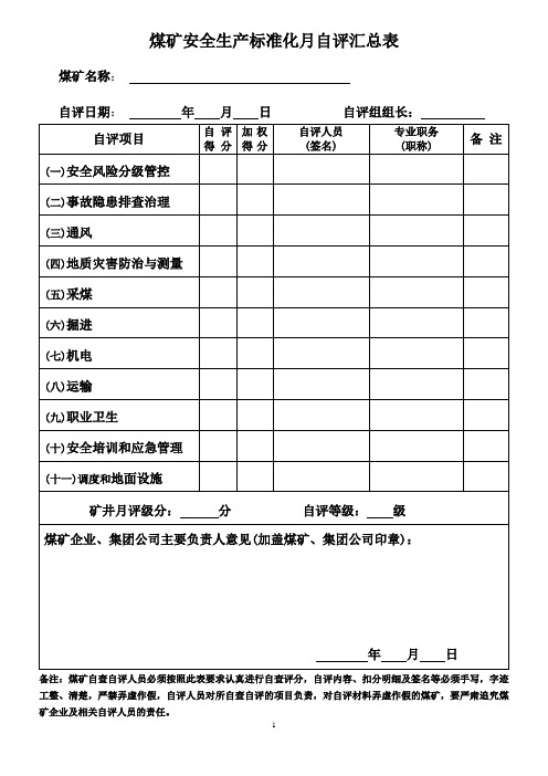 安全生产标准化煤矿自评表(新标准)20170619