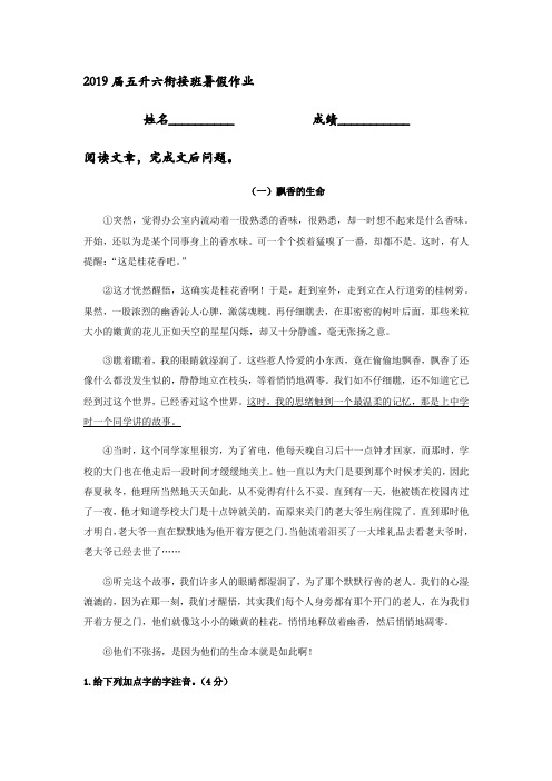 五升六衔接班暑假语文练习作业