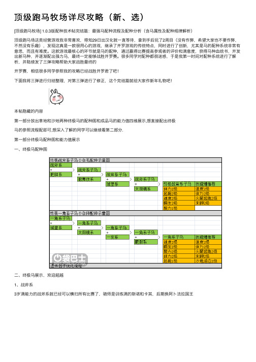 顶级跑马牧场详尽攻略（新、选）