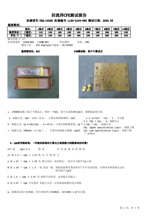 回流焊CPK测试报告