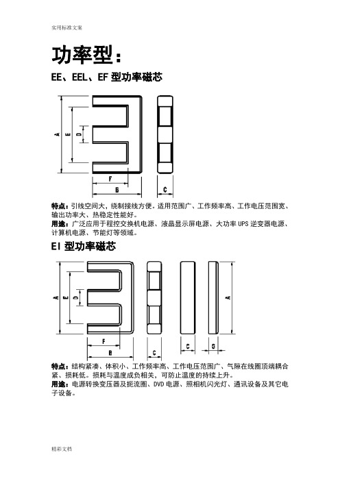 各型号磁芯形状与特点