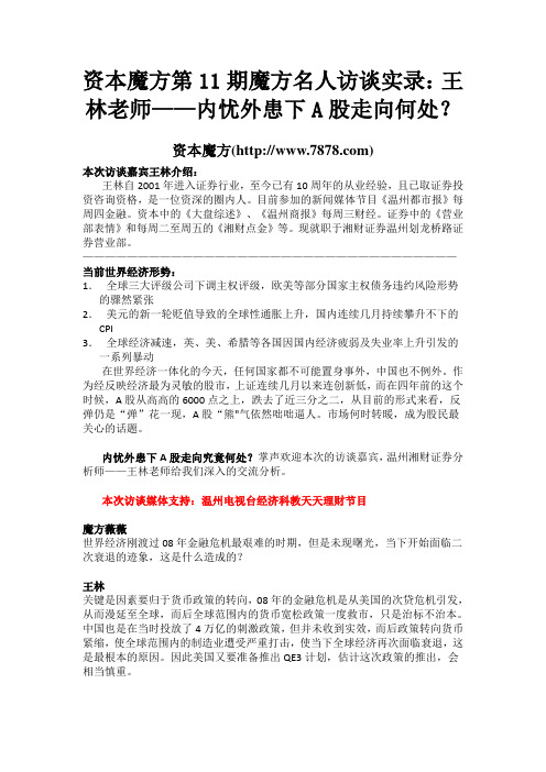 资本魔方第十一期魔方名人访谈实录:王林老师——内忧外患下A股走向何处?