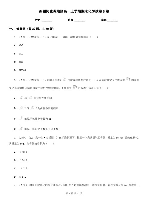 新疆阿克苏地区高一上学期期末化学试卷B卷