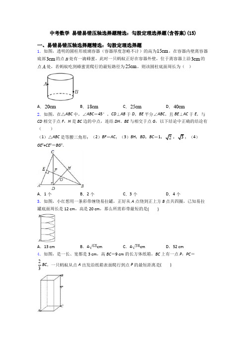 中考数学 易错易错压轴勾股定理选择题(含答案)(15)