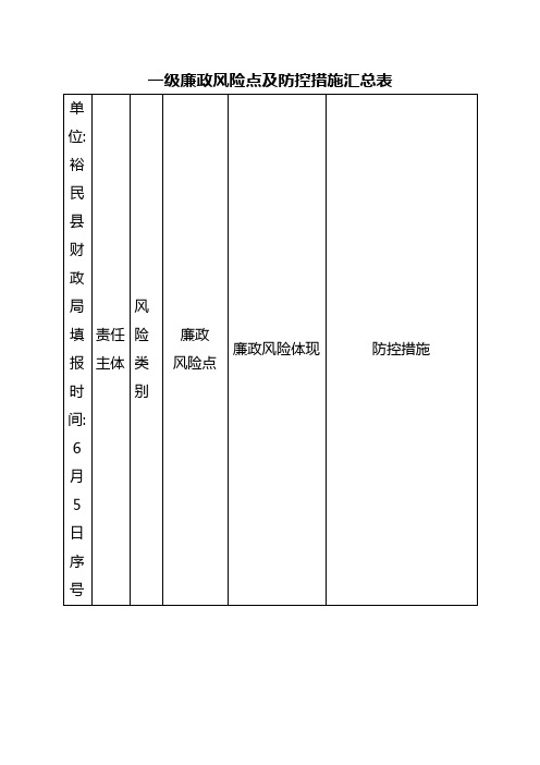 一级廉政风险点及防控措施汇总表