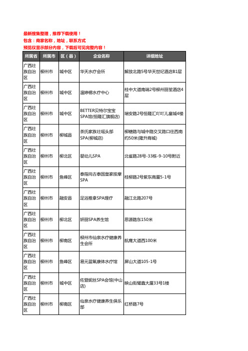 新版广西壮族自治区柳州市SPA企业公司商家户名录单联系方式地址大全25家