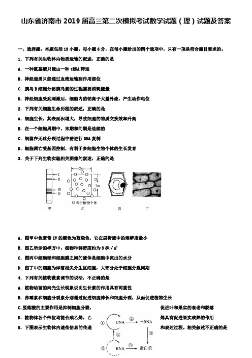 山东省济南市2019届高三第二次模拟考试数学试题(理)试题及答案