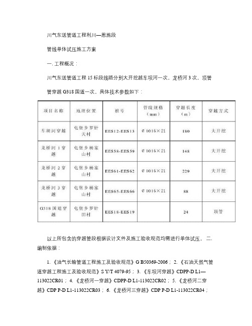 川气东送管道工程试压方案汇总