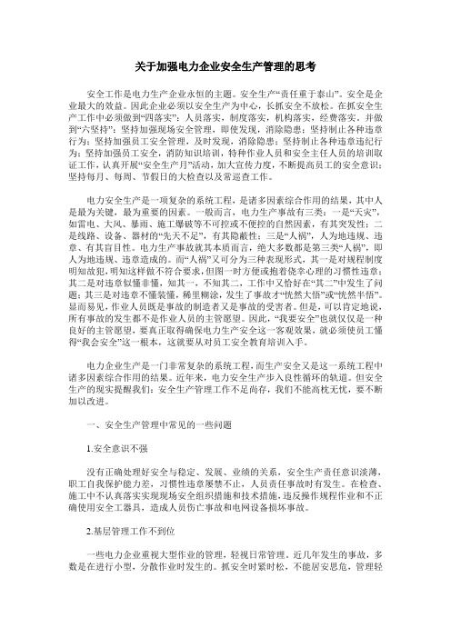 关于加强电力企业安全生产管理的思考